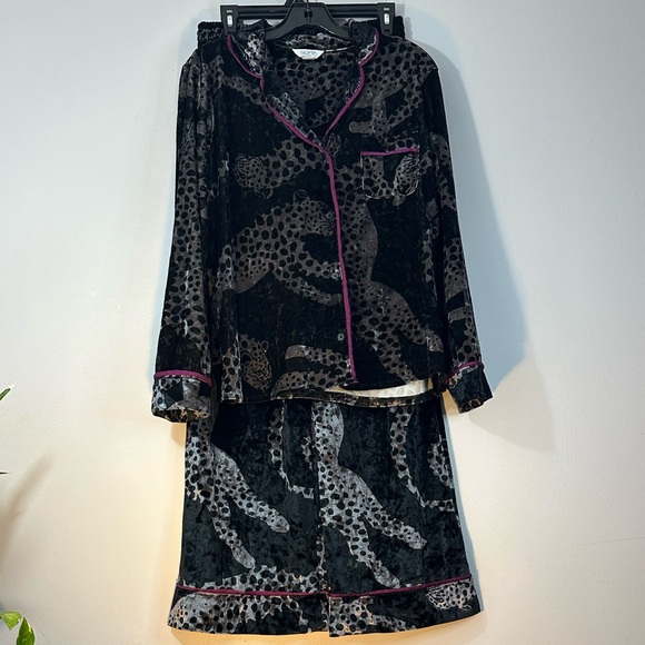 Sofia Intimates by Sofia Vergara Crushed Velvet Pajama black & grey leopard M - Picture 2 of 11